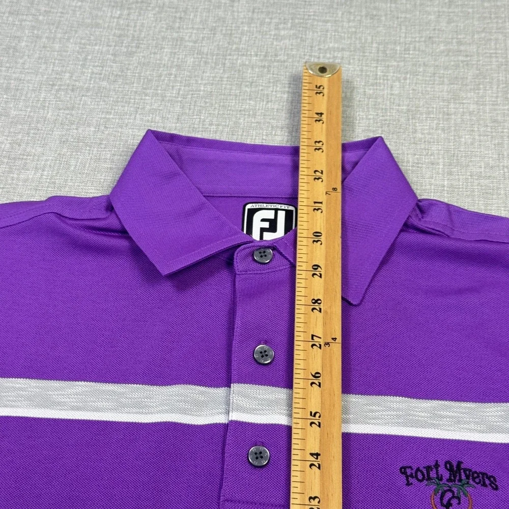 FootJoy Polo Shirt Mens L Purple Short Sleeve Striped Polyester‎ Collared Golf